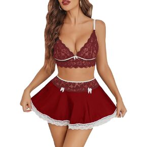Avidlove Lingerie Sets for Women Sexy Costume Babydoll Lingerie Mini Skirt Two Piece Skirt Set