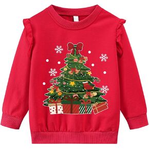 CM-Kid Toddler Girl Christmas Sweatshirt Ruffle Long Sleeve Santa Elk Snowman Dino Shirt Tops for Kids Girl 2-7T
