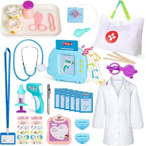 Beefunni Doctor Kit for Toddlers 3-5, 40 Pcs Kids Doctors Play Set with Talking Flash Cards, Stethoscope, Pretend Play Medical Kit for Kids