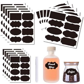 Chalkboard Labels Stickers, 120pcs Black Chalkboard Labels for Containers with White Chalk Marker Reusable and Waterproof Chalk Labels Blackboard Stickers for Storage Bins Container Glass Jars Cups
