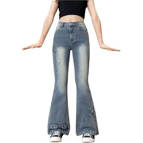 Floerns Girl's Bowknot High Waisted Bell Bottom Jeans Flare Leg Y2k Denim Pants
