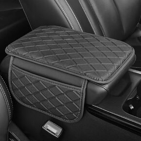 Upgraded Center Console Cover Universal Armrest Cover for Car, Microfiber Leather Car Middle Console Cover Arm Rest Cover for Car with 2 Storage Bags for Most Vehicle Truck SUV (Black)