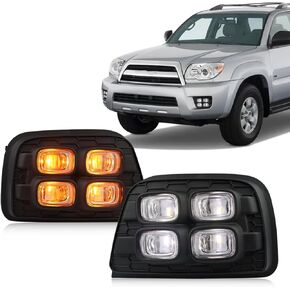 Switchback White/Amber LED Front Fog Daytime Running Lamp Flash LED Turn Signal Feature Accessories Compatible with Toyota 4Runner 2006 2007 2008 2009 SR5 Limited Replace Fog light OEM Frame