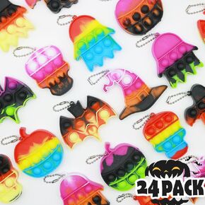 Halloween Party Favors for Kids, Halloween Toys Bulk with Keychain, 24 Pack Mini Pop Bubbles, Stress Toys, Stress Relief Sensory Fidget Toys for Kids School Classroom