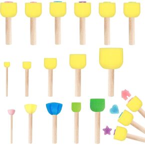 16 Pcs Assorted Size Round Sponges Brush Set, Painting Foam Brush Flowers and Round Sponge Brush Kids Painting Graffiti Sponge Painting Tool for DIY Painting Craft Ceramic, 5 Sizes