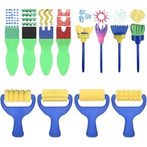 Kids Paint Brushes Set, 12 Pack Washable Sponge Painting Brushes, Early Learning Sponge Painting Tools Arts Craft
