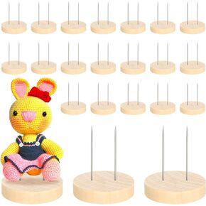 24 Pcs Crochet Doll Stand Wooden Knitted Doll Display Stand Double Steel Needle Toy Holder Felting Animal Toy Wooden Base Support Action Figure Holder