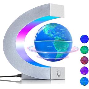 Magnetic Levitating Floating Globe with LED Lights, Cool Gadgets C Frame Globe Lamp for Men Father Husbands Boys and Girls, Cool Tech Item for Office Home Bookshelf Desk Decor