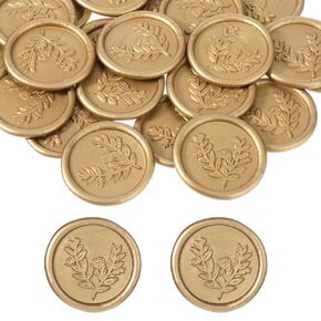 25 Pcs Antique Gold Wax Seal Stickers for Wedding Invitation Self-Adhesive Letter Wax Stickers 1 inch Bronze Eucalyptus Pattern Wax Seal Stamp Deco Stickers Envelope Seal Stickers for Gift Wrapping
