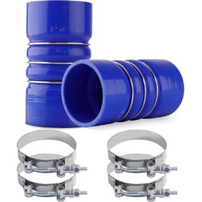 3" X 6" Silicone Charge Air Cooler Hump Hose for Semi Trucks with T-Bolt Clamps Set, 3 inch ID Turbo, Air Intake and Intercooler CAC Hose Kit,2PCS Blue