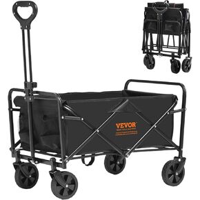 VEVOR Collapsible Folding Wagon Cart, 220lbs Heavy Duty Wagons Carts Foldable with Wheels, Outdoor Portable Garden Cart Utility Wagon for Groceries Camping Sports with Large Capacity & Drink Holder