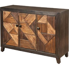 Transitional Displaced Chevron Patterned 3-Door Espresso Finish Credenza, Brown