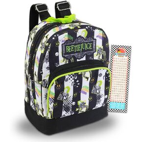 WARNER BROS PICTURES Beetlejuice Mini Backpack for Women Set - 10" Canvas Beetlejuice Backpack with Front Pocket and Bookmark | Beetlejuice Backpack Purse Bundle