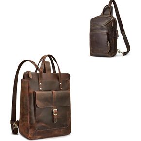 S-ZONE Women Leather Backpack Purse Bundle with Sling Bag for Men Women Crossbody Chest Bag Backpack Outdoor Travel