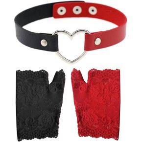 Access All Areas Harleyquin Collar + Lace Fingerless Gloves Red Black