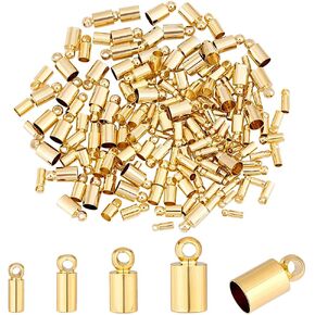 PH PandaHall 14K Gold Cord Ends Caps 160pcs Thread Ends Caps Alloy Tube Crimp Beads End Caps Rope Ends Tips Calotte End Caps Craft for Bracelet Necklaces Jewelry Making 6/7/8/9mm