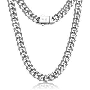 Cuban Link Chain for Men 7mm Silver Chain for Men Miami Cuban Mens Silver Chain,925 Sterling Silver Plated and 316L Stainless Steel 20/22/24/26/28/30 Inches Silver Chain for Men Necklace