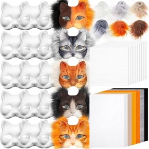 Seenelling DIY Therian Mask Kit Blank Cat Mask with Felt Fabric Sheet Plush Faux Fur Eye Mesh for Therian Gear Stuff in Saudi Arabia