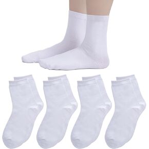 4 Pack Kids Crew Socks Youth Girls Boys Soft Cotton Socks Seamless Toe Socks for School Uniform Dress