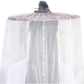 Chinese Ancient Bamboo Hat with Crystal White Veil Hanfu Dress Accessories Handmade Hat Knight Swordsman Cosplay for Men Women