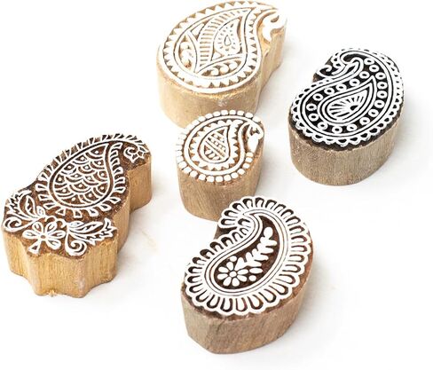 Hashcart Wooden Stamp Block, Printing Stamp Design Set | Block for Printing Saree Border | Dresses, Craft Card Making, Scrapbook, Clay Pottery | Set of 5 in Kuwait