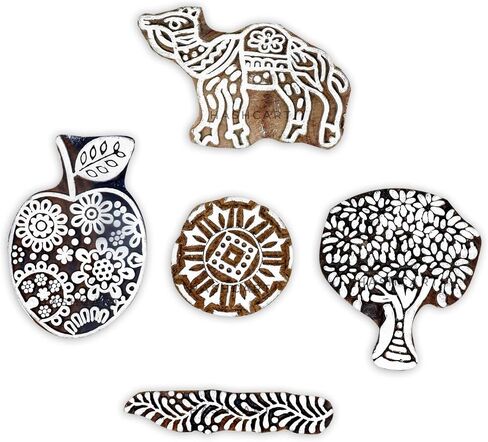 Hashcart Wooden Stamp Block, Printing Stamp Design Set | Block for Printing Saree Border | Dresses, Craft Card Making, Scrapbook, Clay Pottery | Set of 5 in Kuwait