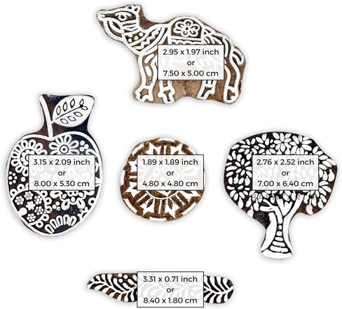 Hashcart Wooden Stamp Block, Printing Stamp Design Set | Block for Printing Saree Border | Dresses, Craft Card Making, Scrapbook, Clay Pottery | Set of 5 in Kuwait