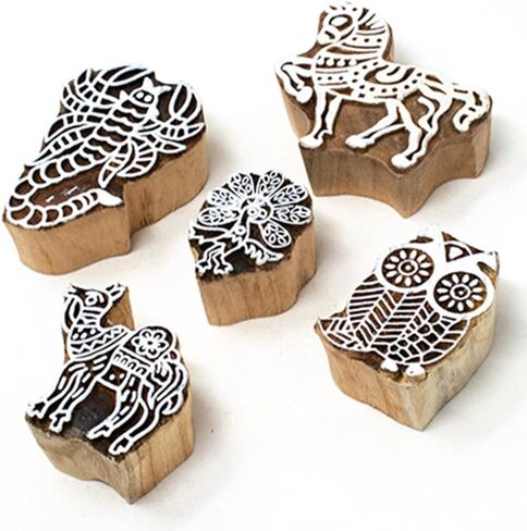 Hashcart Wooden Stamp Block, Printing Stamp Design Set | Block for Printing Saree Border | Dresses, Craft Card Making, Scrapbook, Clay Pottery | Set of 5 in Kuwait
