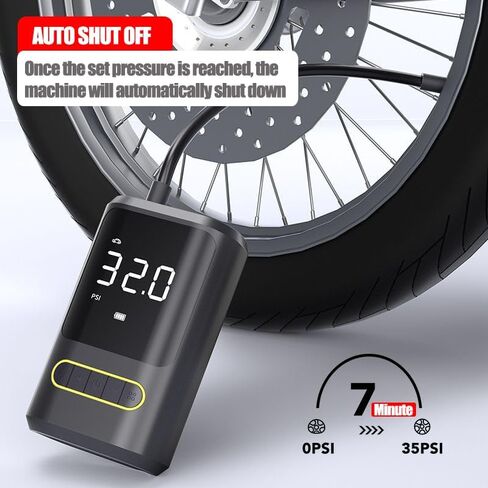 Tire Inflator Portable Air Compressor Mini wireless Air Pump with a digital tire pressure gauge (150 PSI) with Emergency Light -One Click Smart Pump Tire Inflator for Car, Motorcycle, Bicycle and More in Saudi Arabia