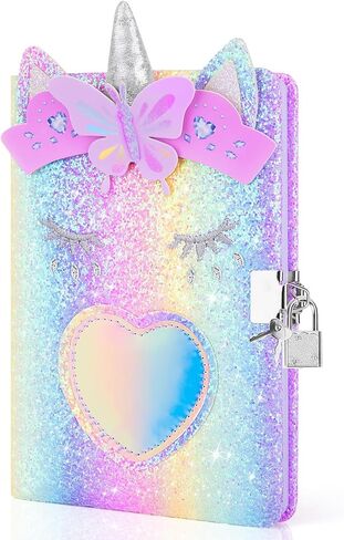 homicozy Unicorn Diary with Lock,Gift for 6 7 8 Year Old Girl,Glitter Seceret Journal for Kids with 160 Pages,Shiny Notebook for Writing and Drawing,Cute Stationery Back to School Gift in Kuwait