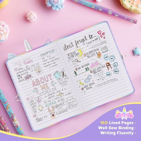 homicozy Unicorn Diary with Lock,Gift for 6 7 8 Year Old Girl,Glitter Seceret Journal for Kids with 160 Pages,Shiny Notebook for Writing and Drawing,Cute Stationery Back to School Gift in Kuwait