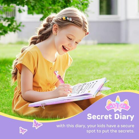 homicozy Unicorn Diary with Lock,Gift for 6 7 8 Year Old Girl,Glitter Seceret Journal for Kids with 160 Pages,Shiny Notebook for Writing and Drawing,Cute Stationery Back to School Gift in Kuwait