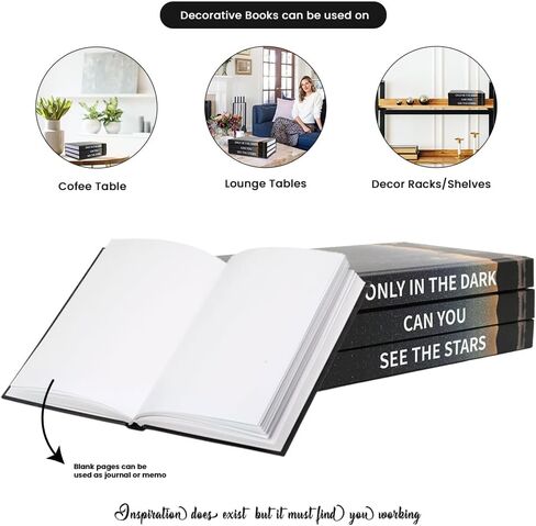 كتب زخرفية لديكور المنزل - 3 قطع من كتب زينة الشاي للأرفف، كتب طاولات القهوة ديكور بغلاف صلب مع 280 صفحة فارغة - ديكور كتب صناعي لرف الكتب، الرف، طاولة القهوة والمدفأة in Saudi Arabia