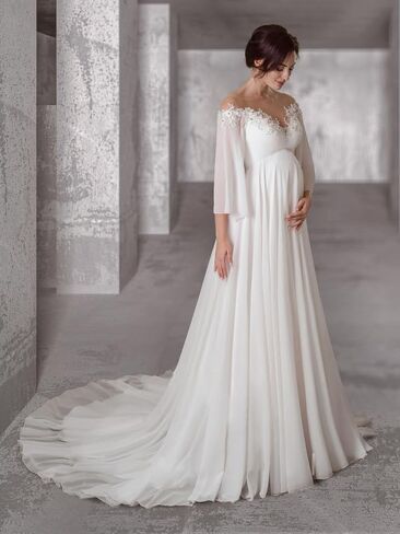 Off Shoulder Maternity Dress for Wedding V Neck A Line Chiffon Long Sleeve Pregnancy Gown for Baby Shower Photoshoot in Saudi Arabia