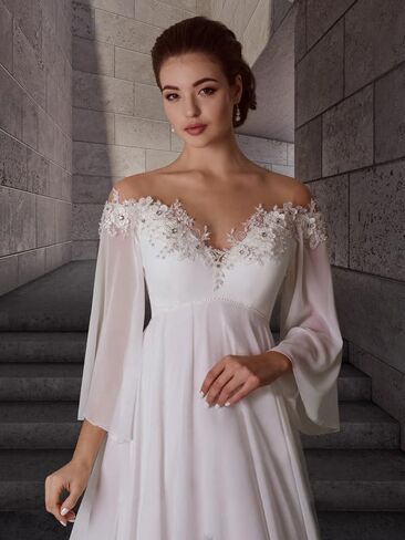 Off Shoulder Maternity Dress for Wedding V Neck A Line Chiffon Long Sleeve Pregnancy Gown for Baby Shower Photoshoot in Saudi Arabia