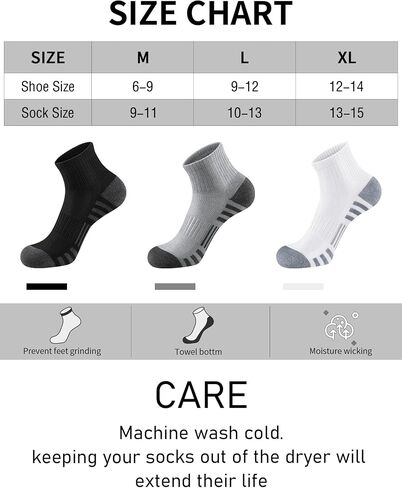 Airacker Athletic Quarter Socks with Cushion Running Ankle Socks for Men Women 6 Pairs in Kuwait