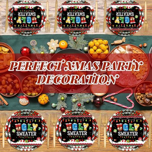 Yaomiao 240 Pcs Xmas Ugly Sweater Party Supplies Tacky Sweater Plates Xmas Party Decoration for Christmas Holiday Tableware Set Plates Napkins Cups Forks for Birthday Xmas Serves 30 in Kuwait