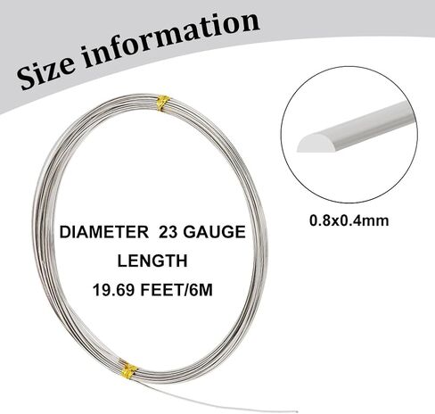 BENECREAT 20Feet Silver Half Round Craft Wire, 23 Gauge White Copper Beading Wire for Jewelry Making, Wire Wrapping, DIY Arts and Crafts, 0.6x0.4mm in Saudi Arabia
