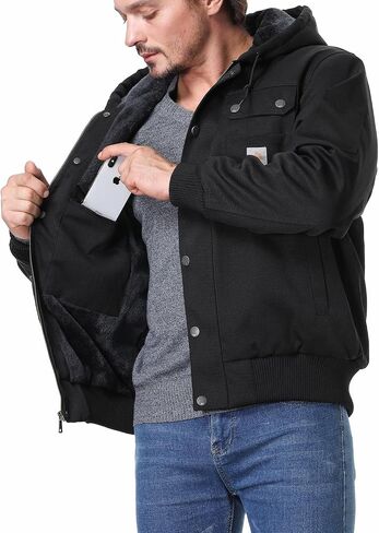 Men's Fit Relaxed Work Coat Fleece Lined Waterproof Workwear Winter Hooded Jacket with Multiple Pockets in Saudi Arabia