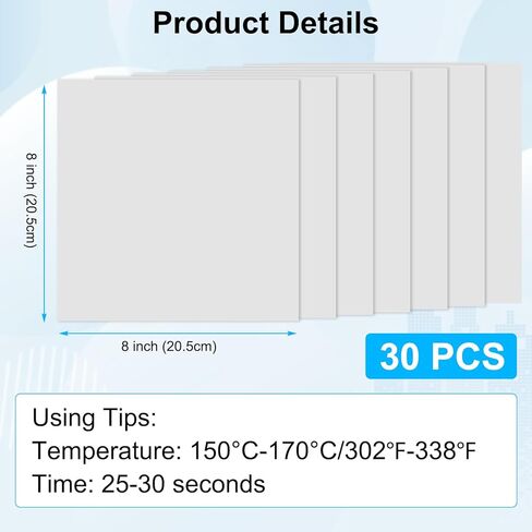 مكواة Simthread على رقعة لاصقة للنسيج على الوجهين، 30 قطعة من ورق الغراء الذائب بالحرارة للكي، مكواة توصيل قابلة للانصهار مقاومة للماء على ورق لصق النقل للملابس، حقيبة DIY (8 × 8 بوصة) in Kuwait