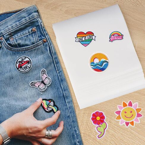 مكواة Simthread على رقعة لاصقة للنسيج على الوجهين، 30 قطعة من ورق الغراء الذائب بالحرارة للكي، مكواة توصيل قابلة للانصهار مقاومة للماء على ورق لصق النقل للملابس، حقيبة DIY (8 × 8 بوصة) in Kuwait