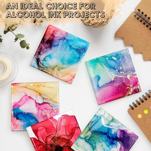 Ceramic Tiles for Crafts, GOH DODD 24 Pack Glossy Glazed Blanks White Coasters with Unglazed Side and 24 Cork Backing Pads for Alcohol Ink, Painting, Sublimation, Heat Transfer, Square, 4 Inch in Kuwait