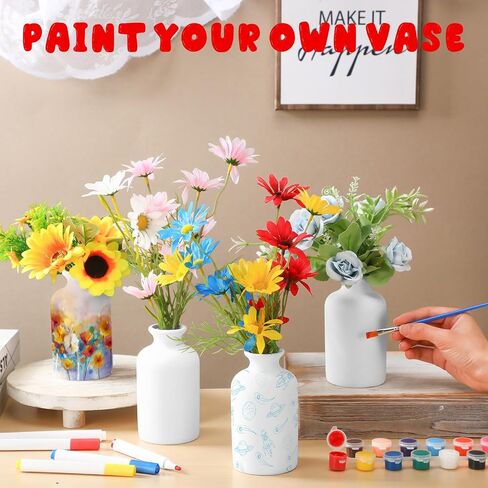 Singhoow 4 Set Paint Your Own Porcelain Vases Paint Vase Art Craft Project White Ceramic Vases Painting Kit for Adults Porcelain Vase Decorating Kit with Art Supplies for Adults DIY Craft Home Decor in Kuwait