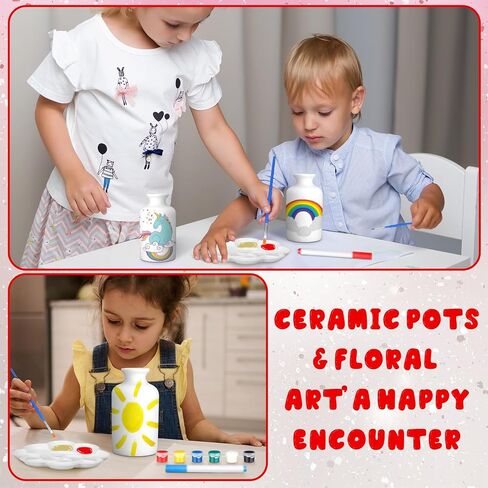 Singhoow 4 Set Paint Your Own Porcelain Vases Paint Vase Art Craft Project White Ceramic Vases Painting Kit for Adults Porcelain Vase Decorating Kit with Art Supplies for Adults DIY Craft Home Decor in Kuwait