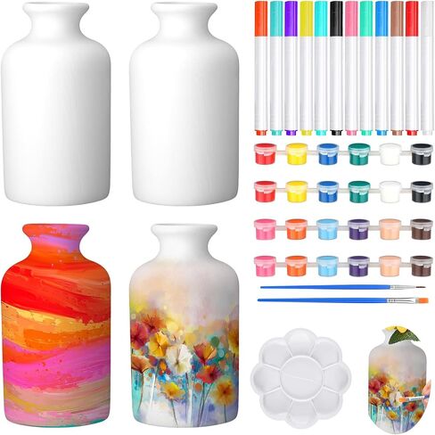 Singhoow 4 Set Paint Your Own Porcelain Vases Paint Vase Art Craft Project White Ceramic Vases Painting Kit for Adults Porcelain Vase Decorating Kit with Art Supplies for Adults DIY Craft Home Decor in Kuwait