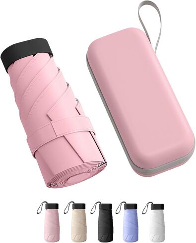 Travel Umbrella - Mini Folding Compact Umbrella with Case, 8 Ribs Lightweight Portable Umbrella, Small Sun & Rain Pocket Umbrella for Girls and Women in Saudi Arabia