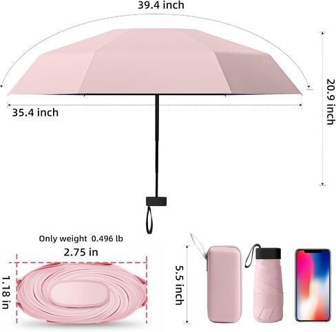 Travel Umbrella - Mini Folding Compact Umbrella with Case, 8 Ribs Lightweight Portable Umbrella, Small Sun & Rain Pocket Umbrella for Girls and Women in Saudi Arabia