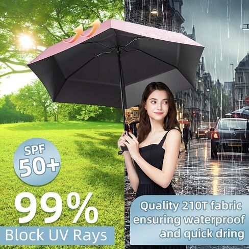 Travel Umbrella - Mini Folding Compact Umbrella with Case, 8 Ribs Lightweight Portable Umbrella, Small Sun & Rain Pocket Umbrella for Girls and Women in Saudi Arabia