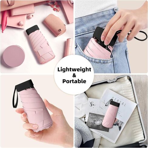 Travel Umbrella - Mini Folding Compact Umbrella with Case, 8 Ribs Lightweight Portable Umbrella, Small Sun & Rain Pocket Umbrella for Girls and Women in Saudi Arabia
