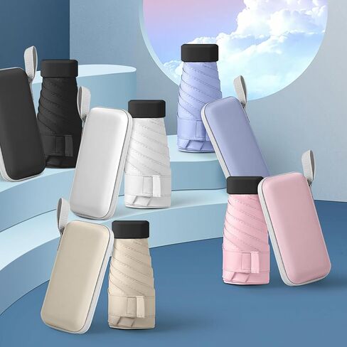 Travel Umbrella - Mini Folding Compact Umbrella with Case, 8 Ribs Lightweight Portable Umbrella, Small Sun & Rain Pocket Umbrella for Girls and Women in Saudi Arabia